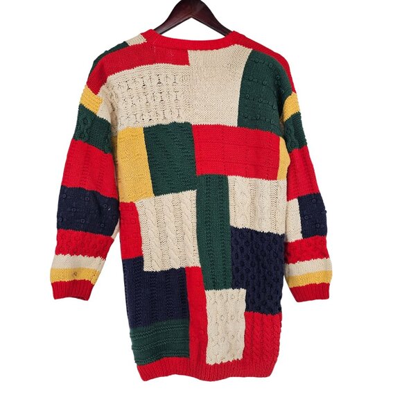 VTG Westbound Patchwork Hand Knit Long Cardigan PS Chunky 80s Cottagecore - Picture 2 of 10